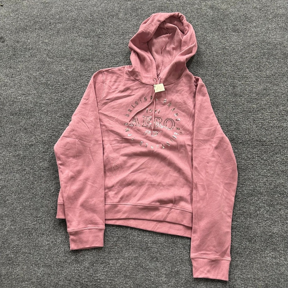 Aeropostale Hoodie Womens XXL Pink Graphic Logo Pullover Fleece Long